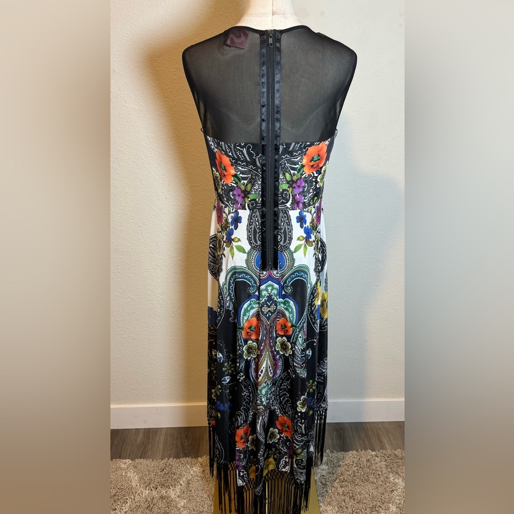 NWT Simon Chang Collection Colorful Paisley Floral Fringed Maxi Dress - Picture 7 of 13
